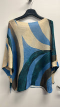 VIWAB Blue Wavy Round Neck Knit Printed Sweater