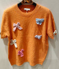 MC64 Orange Knitted Sweater with Decorative Bows LOOWIE