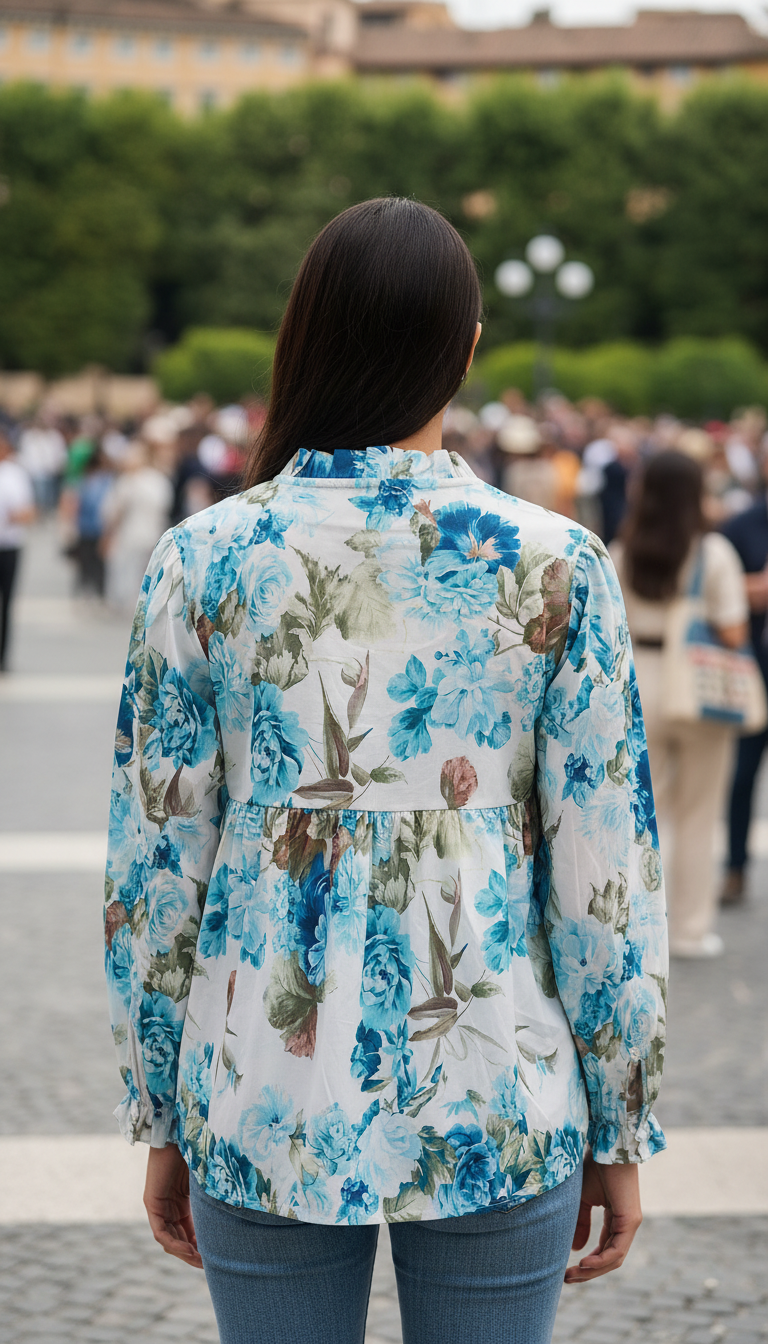 COFBCBL Italian OS Blue Floral Cotton Blouse
