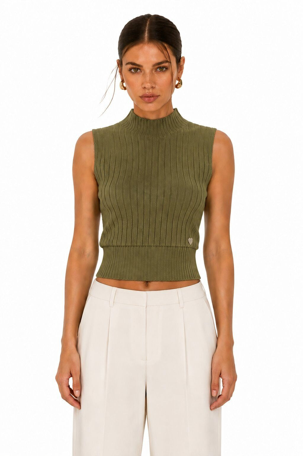 LURTS8 Khaki Ribbed Turtleneck Sweater