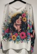 POESM Floral Lady Round Neck Knit Printed Sweater LOOWIE