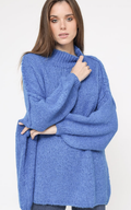 MA19501 Blue Turtleneck Cozy Warm Knitted Sweater Loowie