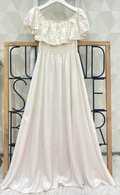 SW512CR Cream Off-the-Shoulder Ruffled Eyelet Maxi Dress