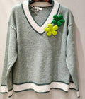 MC204 Green Soft Comfy 3D Floral Sweater V-Neck LOOWIE