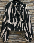 E835 Italian Geometric Black Print Bow-Tie Blouse LOOWIE