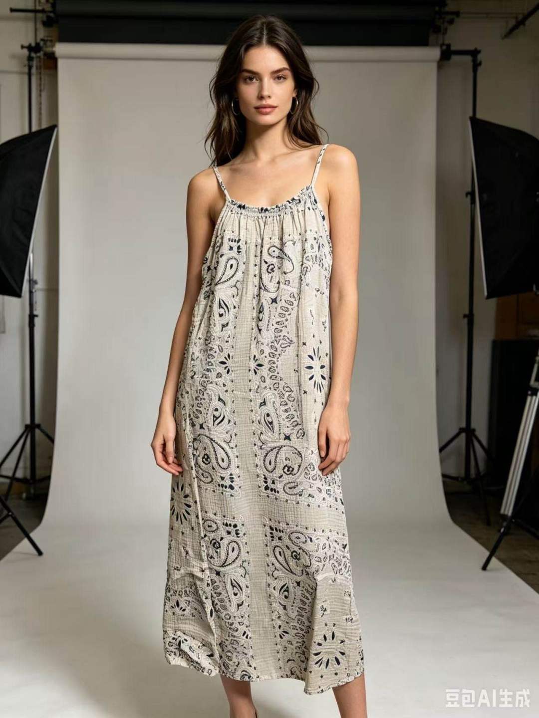 CRBMBE Cotton Bandana Midi Dress Beige