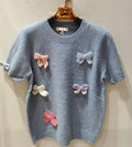 MC62 Light Blue Knitted Sweater with Decorative Bows LOOWIE