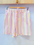 IV25262135BL Gauze Cotton Striped Shorts Plus Size Blue