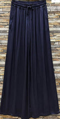 ELPNA Italian Navy Blue Wide Legs Satin Feel Pants LOOWIE