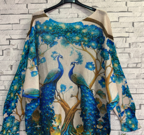 ZPEA Peacock Blue  Printed Knit Sweater LOOWIE