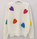 MCHEART White Soft Comfy Sweater w/Embroidered Hearts