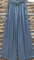 ELPBLU Italian Blue Wide Legs Satin Feel Pants LOOWIE
