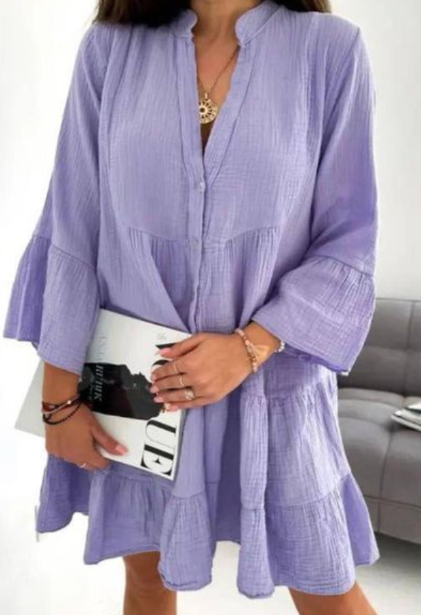 SW172 Lavender  Cotton Italian Short Dress 3/4 Sleeves
