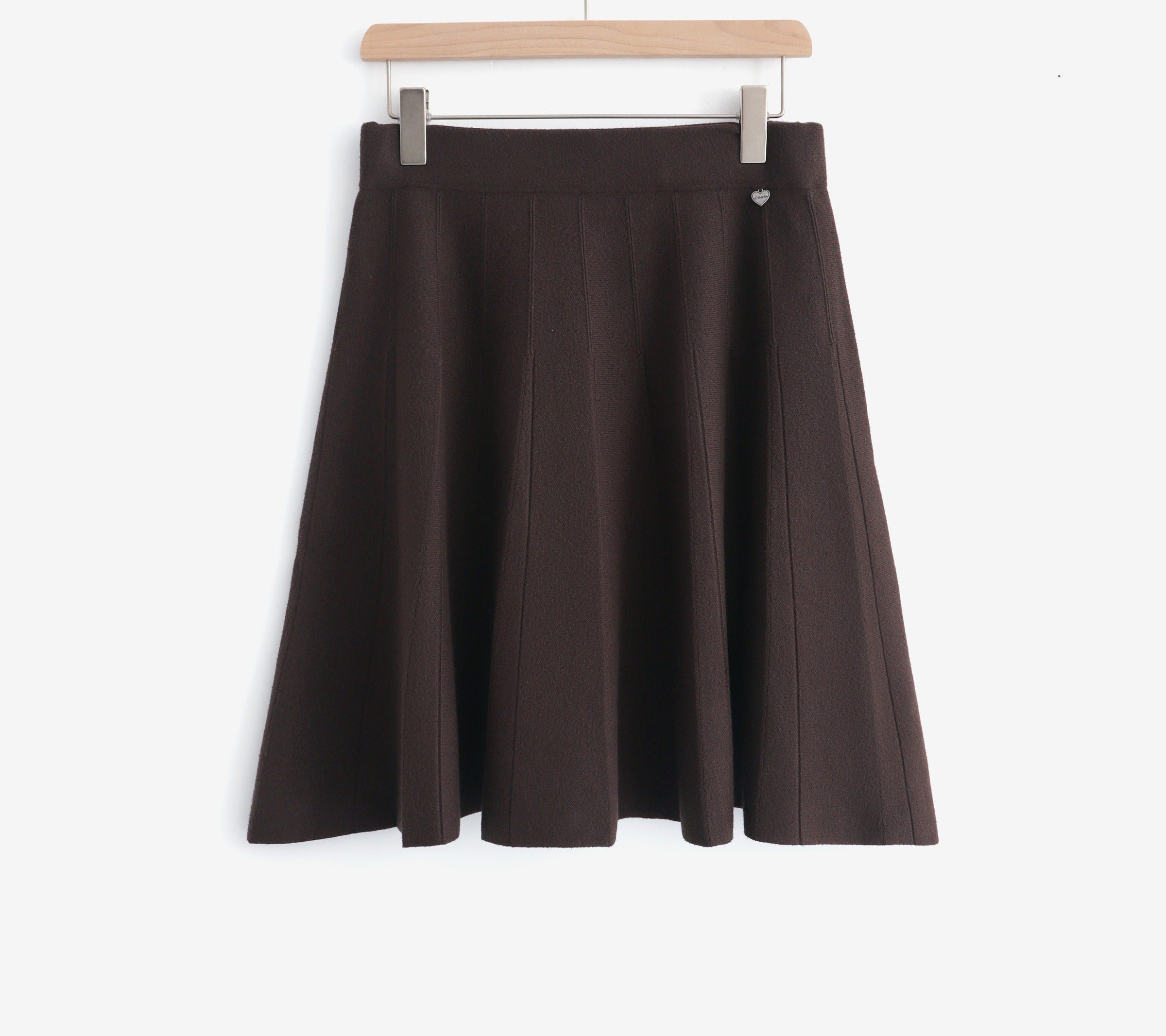 LUPKS7 Dark Brown Pleated Knit Skirt