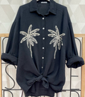 PALMBL Black Palm Trees Oversized Gauze Cotton Shirt LOOWIE