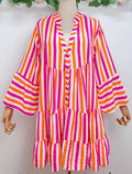 SVO39 Fuchsia One Size Italian Striped Short Printed Dress