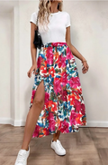 ESSFF One Size Fuchsia Italian Floral Slit Maxi Skirt