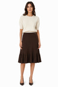 LUMKS5 Dark Brown Ruffle Hem Skirt