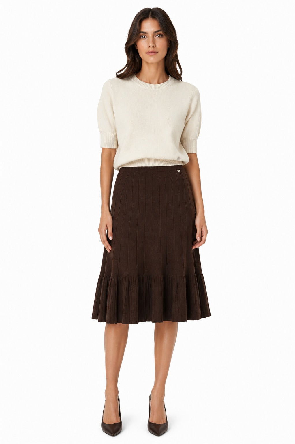 LUMKS5 Dark Brown Ruffle Hem Skirt