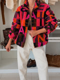 SWTJ3 Pink Orange Letter Print Teddy Jacket