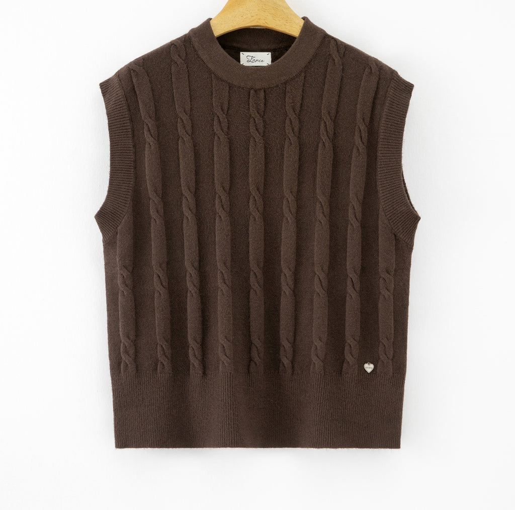LUCKV1 Dark Brown Cable Knit Vest