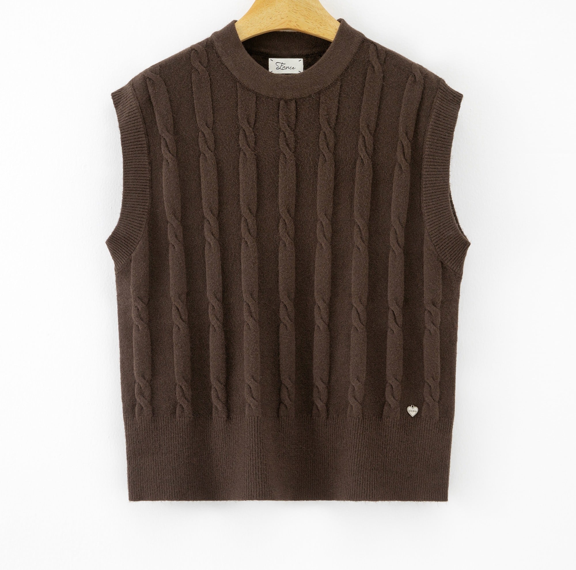 LUCKV1 Dark Brown Cable Knit Vest