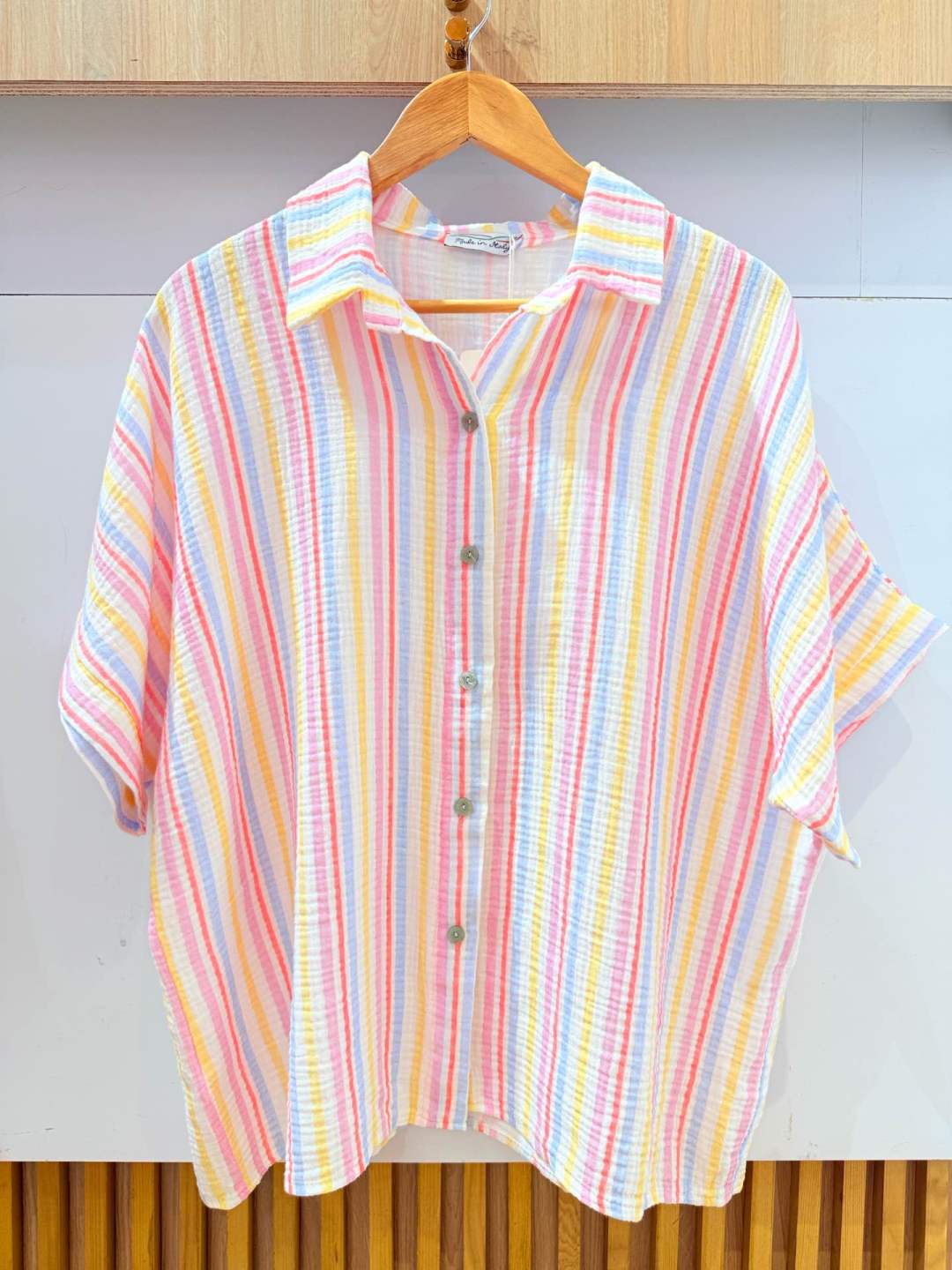 IV2528513BL Gauze Cotton Striped Shirt Blue