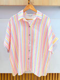 IV25285135BL Gauze Cotton Striped Shirt Plus Size Blue