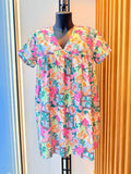 IVA232MC Cotton Floral Short Dress Multicolor