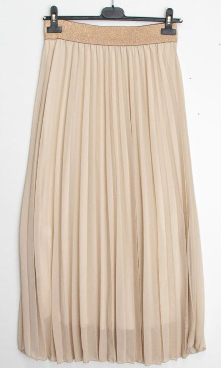 LUIBE Beige One Size Pleated Skirt w/Gold Elastic LOOWIE