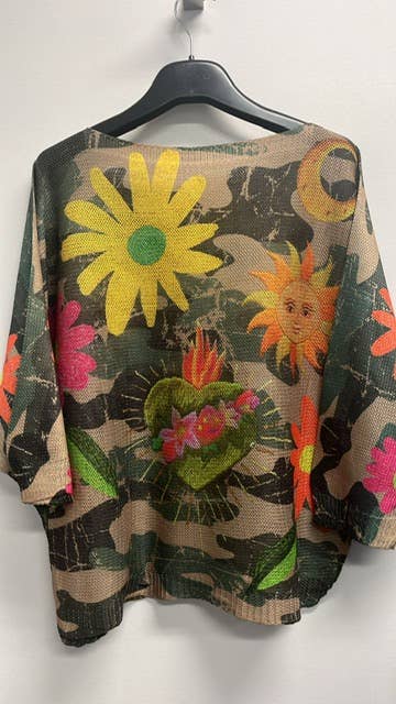 VICAF Camo Floral Round Neck Knit Printed Sweater
