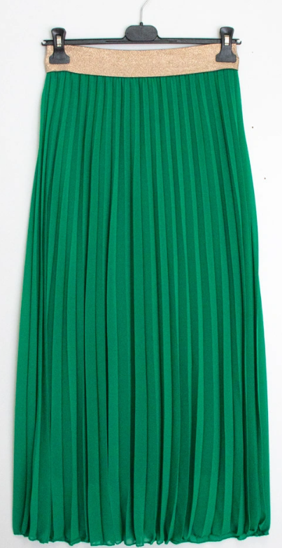 LUIGE Green One Size Pleated Skirt w/Gold Elastic LOOWIE