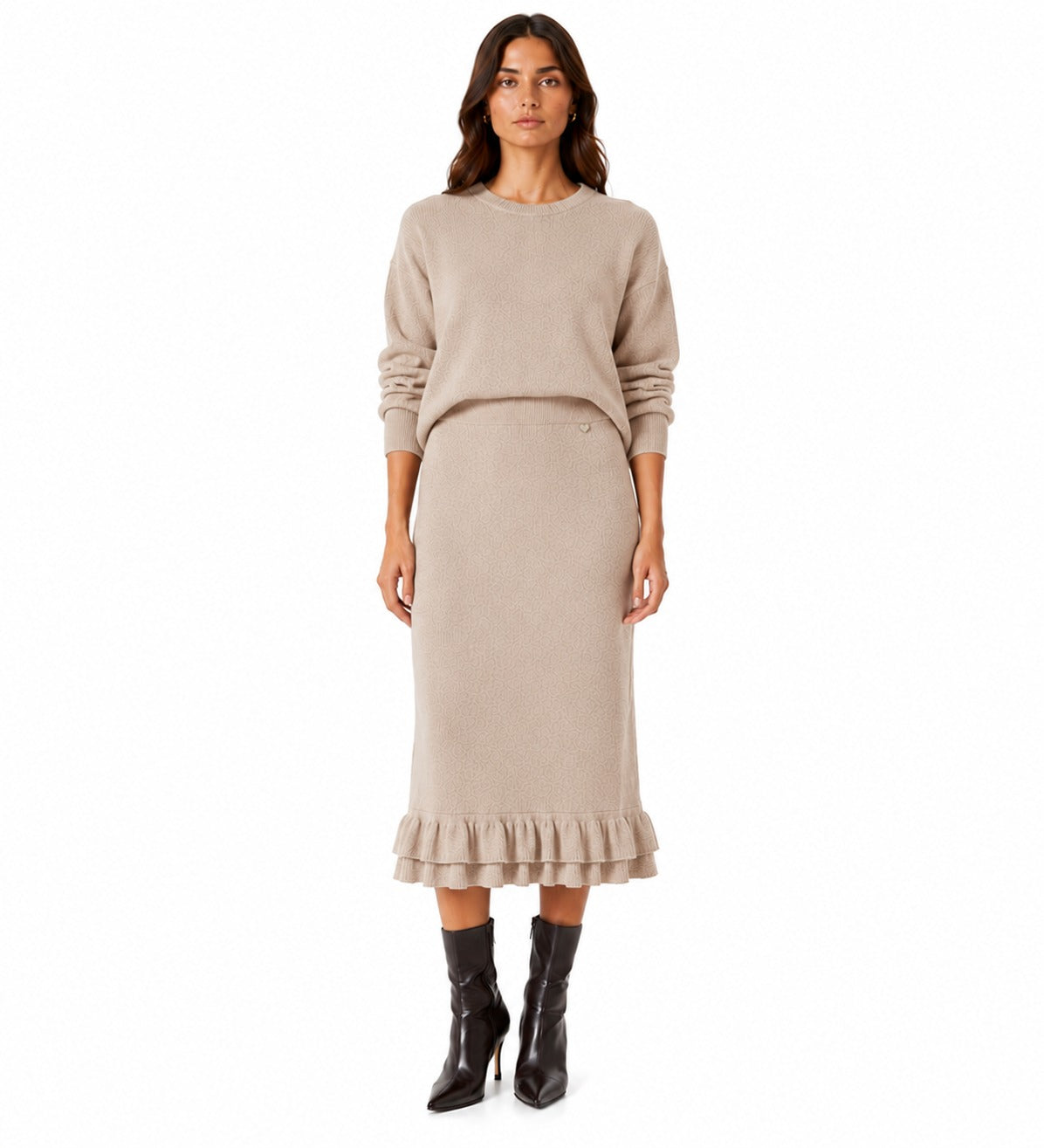 LULKS6 Taupe Tiered Ruffle Skirt