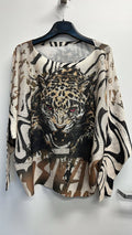 VIJA Beige Jaguar Round Neck Knit Printed Sweater LOOWIE