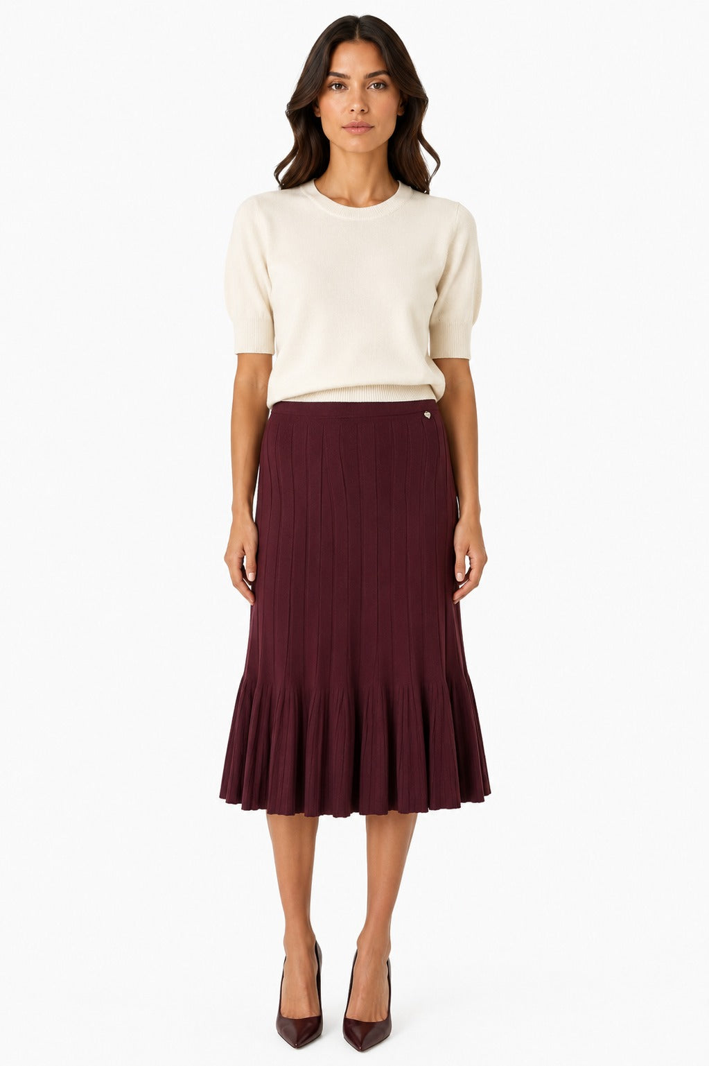 LUMKS2 Burgundy Ruffle Hem Skirt