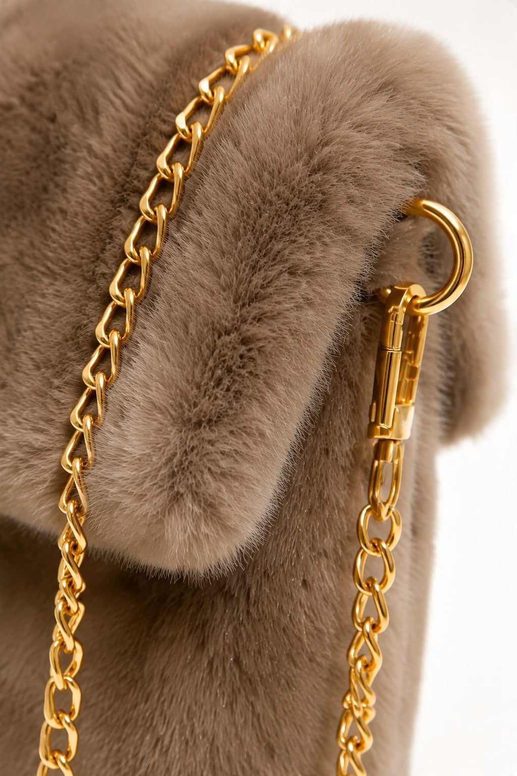 JA430 Taupe Faux Fur Chain Phone Bag