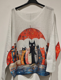 POCATR Cat Umbrella V-Neck Knit Printed Sweater LOOWIE