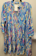 980212 Blue One Size Italian Abstract Short Printed Dress
