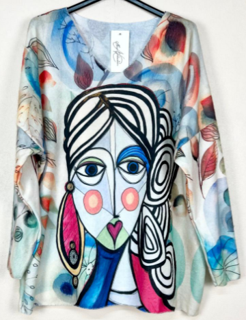POVI Italian Cozy Blue "PICASSO" Sweater One Size LOOWIE
