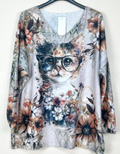 POGLA Italian Cozy Gray Cat Sweater One Size LOOWIE