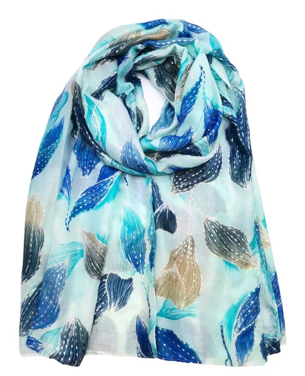 B93 Blue Leaves Soft  Cotton Blend Spring Scarf LOOWIE