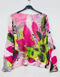 C0051 Fuchsia Leaves Round Knit Printed Sweater LOOWIE