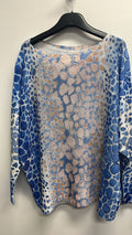 VIAPB BLUE Giraffe Round Neck Knit Printed Sweater