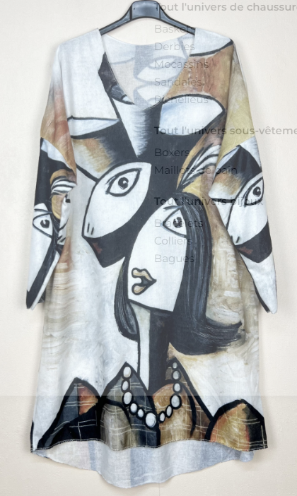 LTPIC One Size "Picasso" Print V-Neck Sweater Tunic Dress