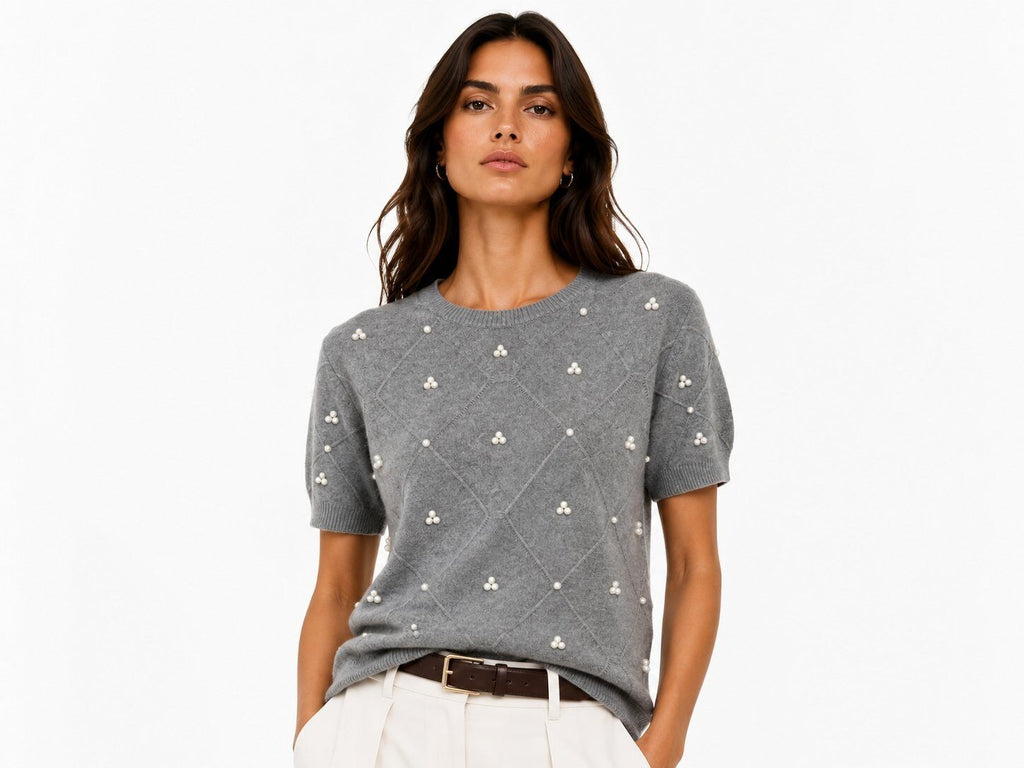 LUBDS3 Grey Beaded Diamond Sweater