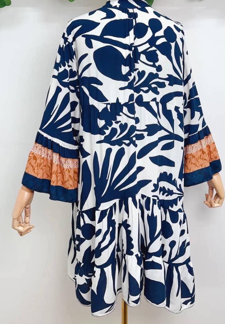 SV4E Navy One Size Italian Floral Short Printed Dress