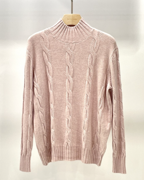 362 Blush Turtle Neck Cable Cozy Sweater One Size LOOWIE