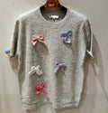 MC65 Gray Knitted Sweater with Decorative Bows LOOWIE