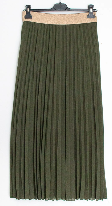 LUIOL Olive One Size Pleated Skirt w/Gold Elastic LOOWIE