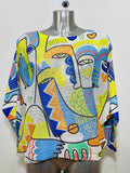 CPIC2 White Blue "PICASSO"  Round Knit Printed Sweater